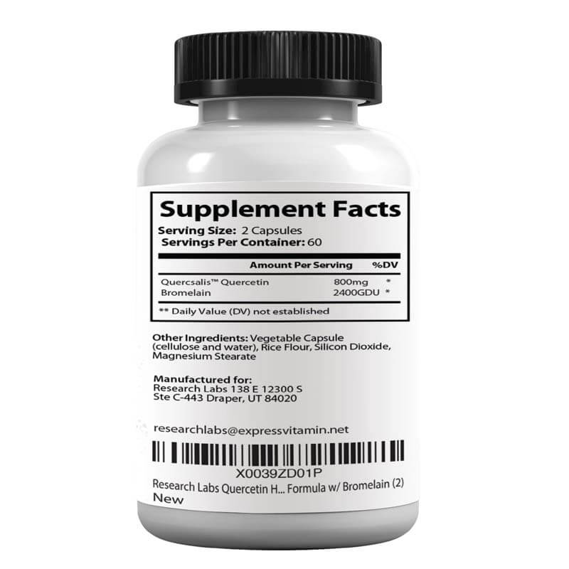 Quercetin Bromelain supplement Supports Heart Health Immune Anti-Oxidant Health by Research Labs 120 Veg Capsules. 