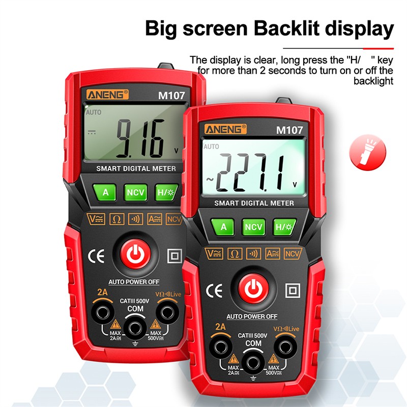 Nax Aneng M107 Smart Digital Multimeter 4000 Count Ac/Dc Voltage Current Mini Meter With Backlight. 