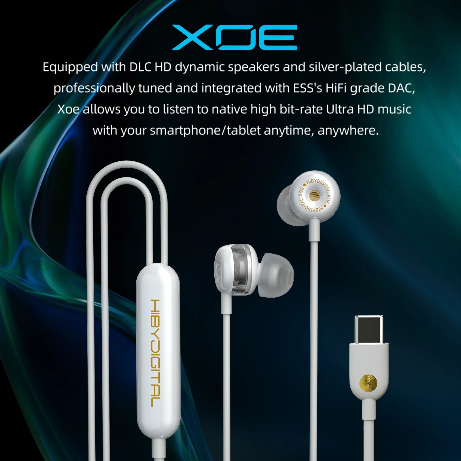 HiBy Digital XOE USB Type C 8mm DLC Diaphragm Dynamic Driver DSD Decoder In-Ear IEM Earphones Earbuds DAC ES9270C With HD MIC. 