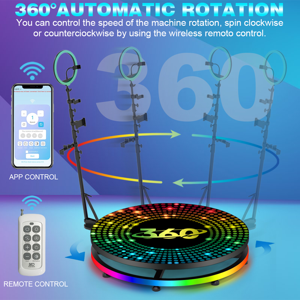 360 Photo Booth Machine 60-100cm Automatic Rotating Selfie 360 Camera Photobooth with App control for Wedding Party Events. 
