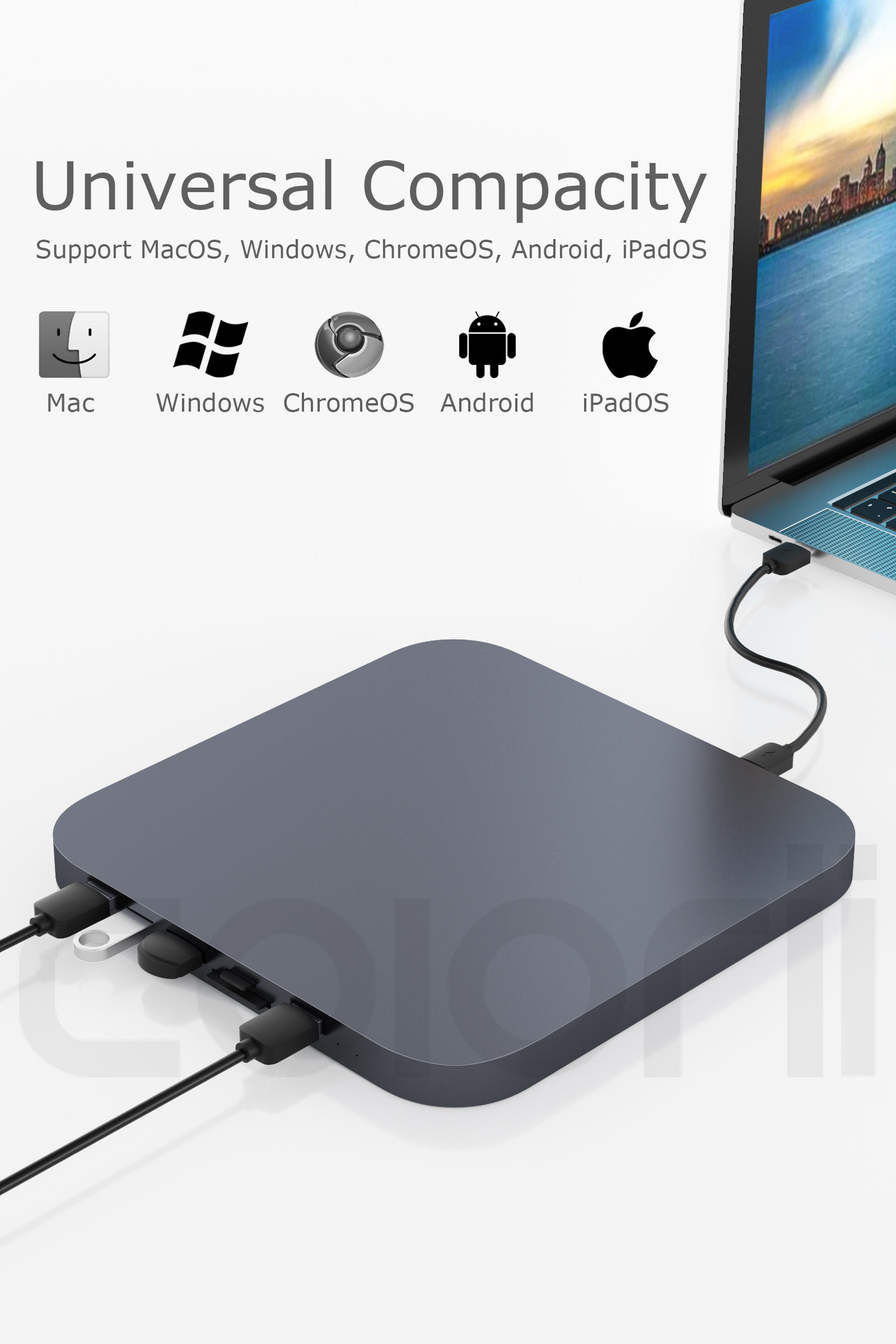 Colorii USB C Hub for Mac mini M1/M2 with HDD Enclosure 2.5 SATA NVME M.2 SSD HDD Case to USB C Gen 2 SD/TF docking station. 