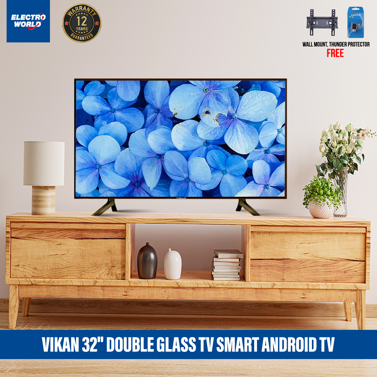 Vikan 32'' Double Glass tv Smart Android Tv Ram 2 Gb Rom 16 Gb 4K Supported Led Tv. 