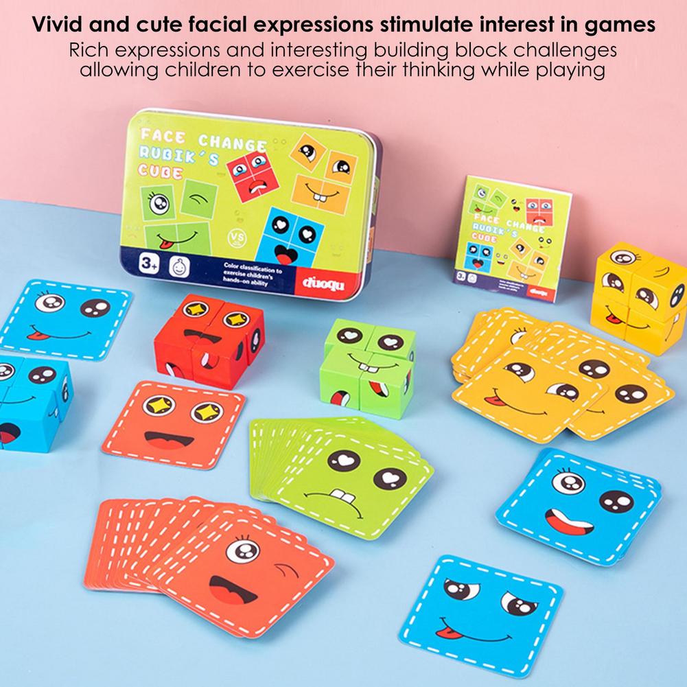 Wooden Expressions Matching Puzzles Face Changing Cubes Building Blocks Puzzle Game Family Board Game Toy With Box Educationa. 