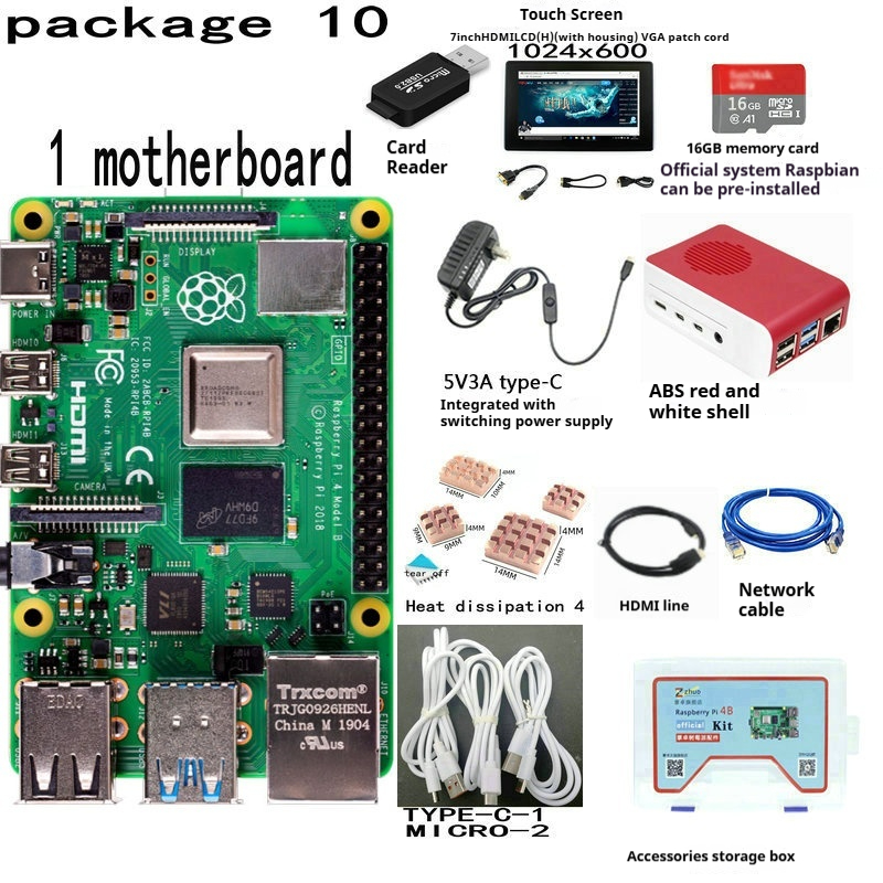 Raspberry Pi 4b  1GB/2GB/4GB/8GB RAM 64-bit 1.5GHz quad-core cpu Support WIFI Bluetooth 5.0 Development Board. 