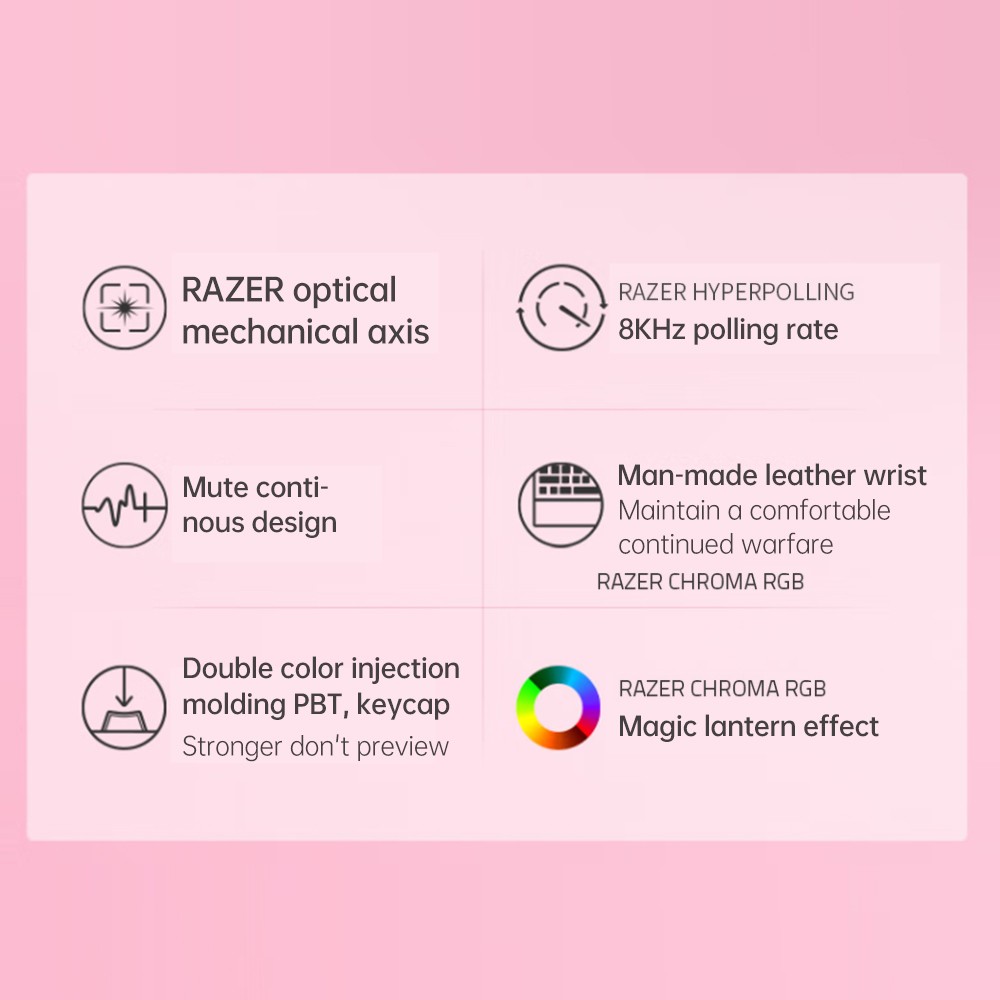 Razer V2 87 key RGB mechanical keyboard with wrist rest - pink. 