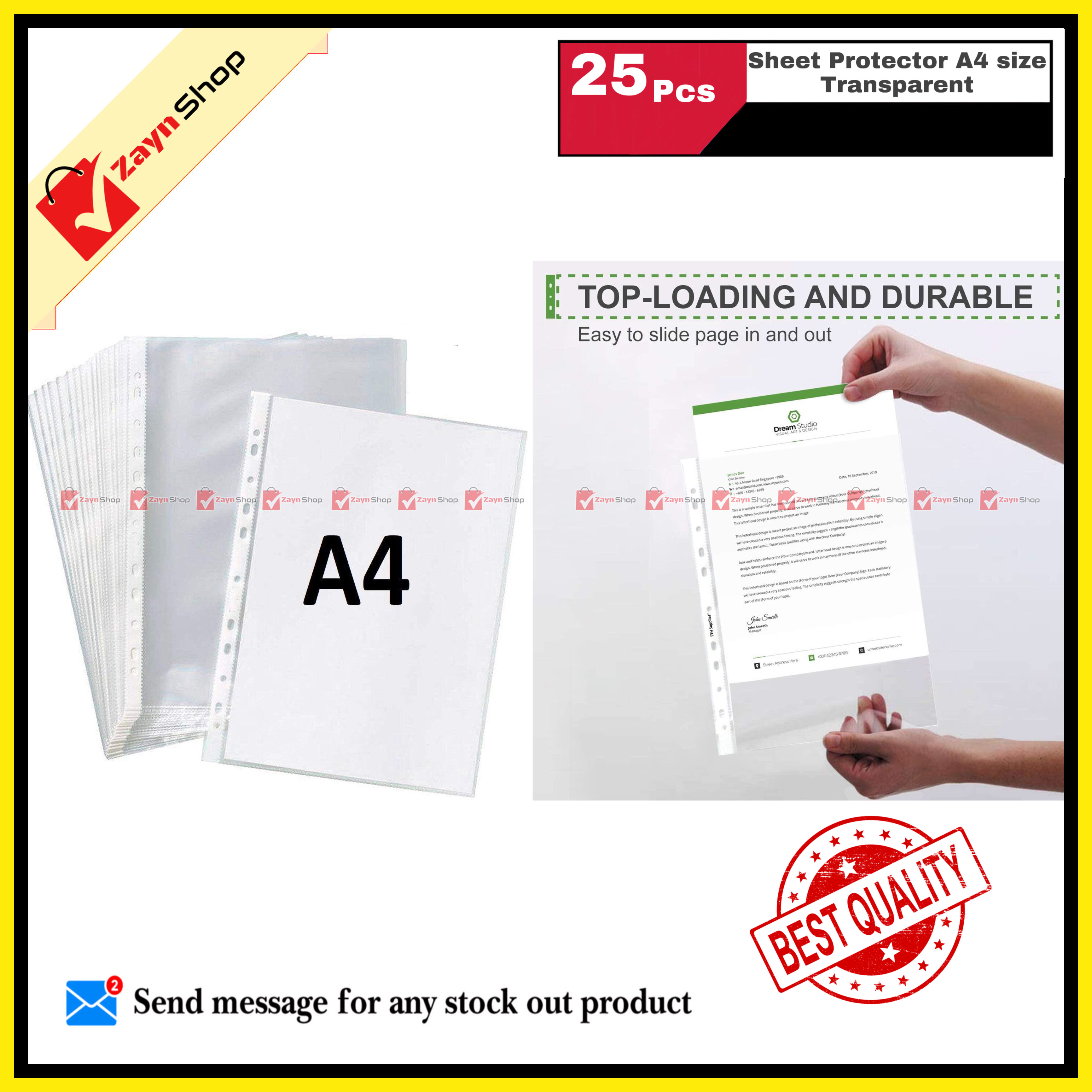 Sheet Protector A4 size Transparent 10 pcs  25 pcs or 100 pcs. 