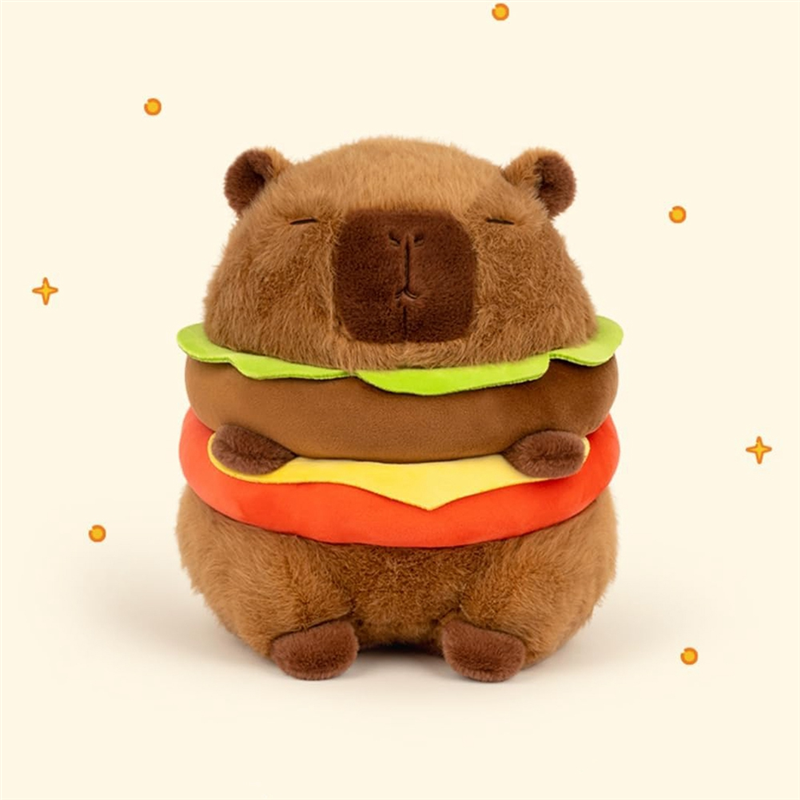 1 PCS Realistic Capybara Burger Plush, Cute Capybara Stuffed Animal Pillow Plushie Toy, Total Height About 20cm Soft Hamburger Food Stuffed Toys Doll. 
