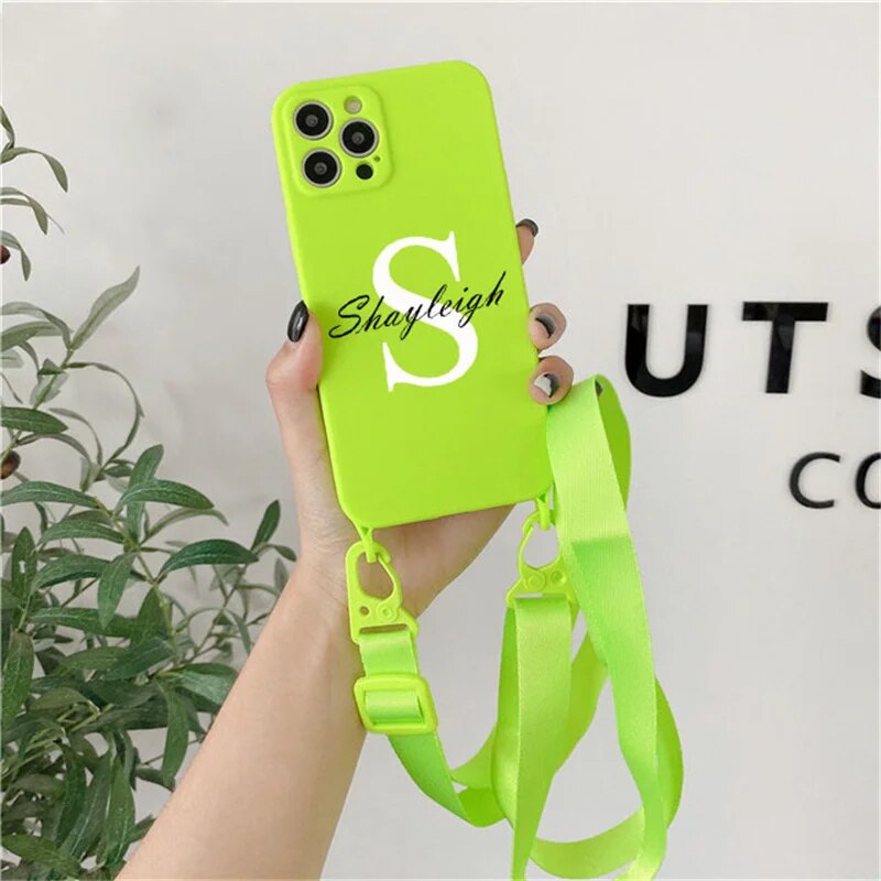 Custom Name Crossbody Lanyard Necklace Cord Rope Strap Phone Case For iPhone 14 Pro Max 11 12 13 XS XR X 7 8Plus SE3 Soft Funda