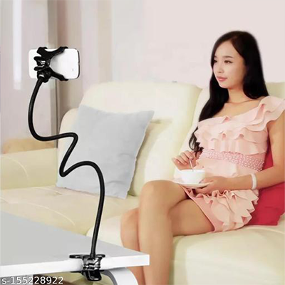 Phone Stand with Long handle_360 degree rotate Long Mobile Stand_Universal Flexible Long Arms Lazy Bed Desktop Mobile Phone Holder Stand - Black. 