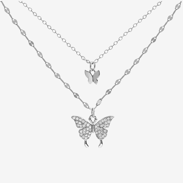 Trendy Fashion Two Layer Double Butterfly Pendant Necklace for Women/ Chain Necklace for Girls