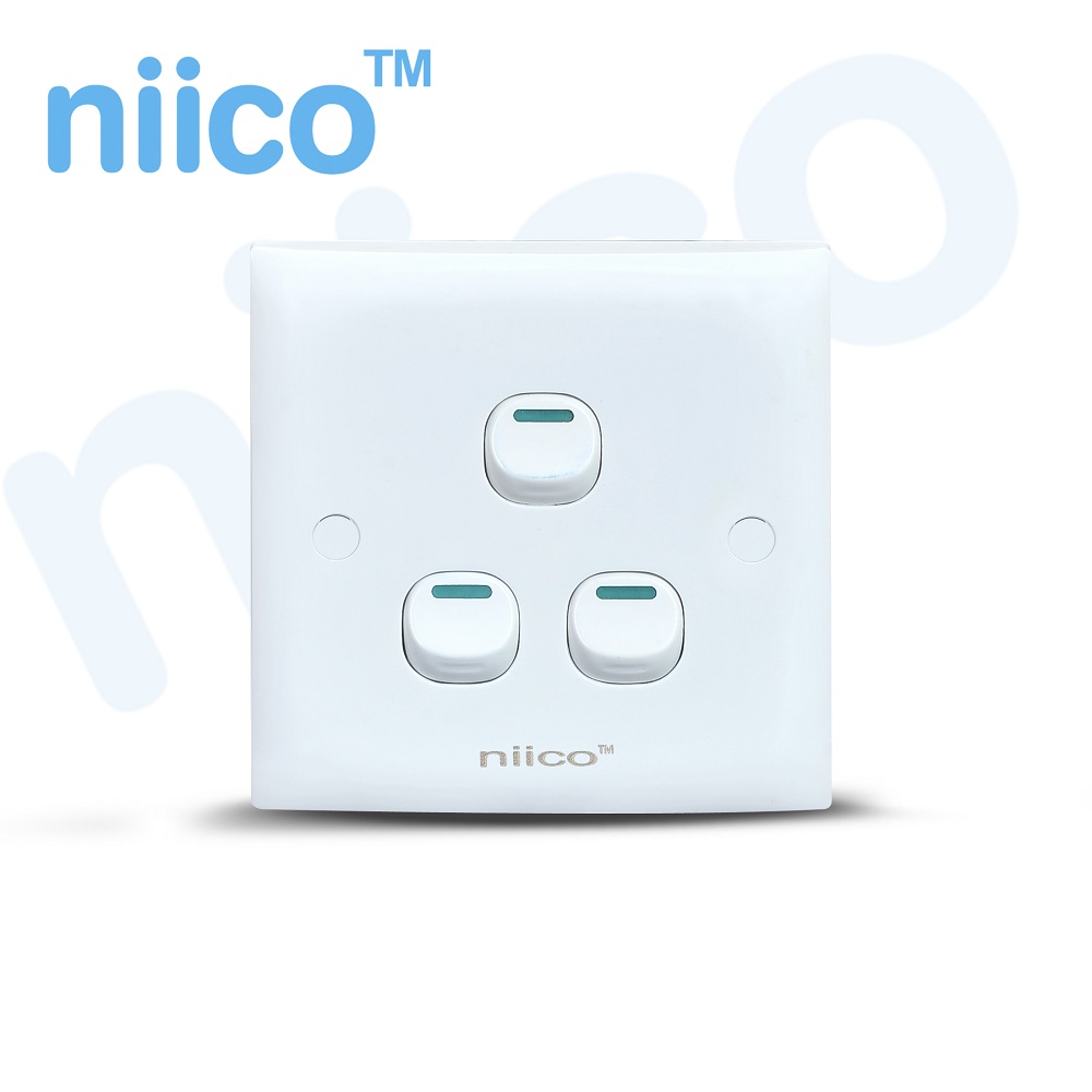 NIICO Classic 3 Gang 1 Way Wall Switch ( 5 Year Warranty). 