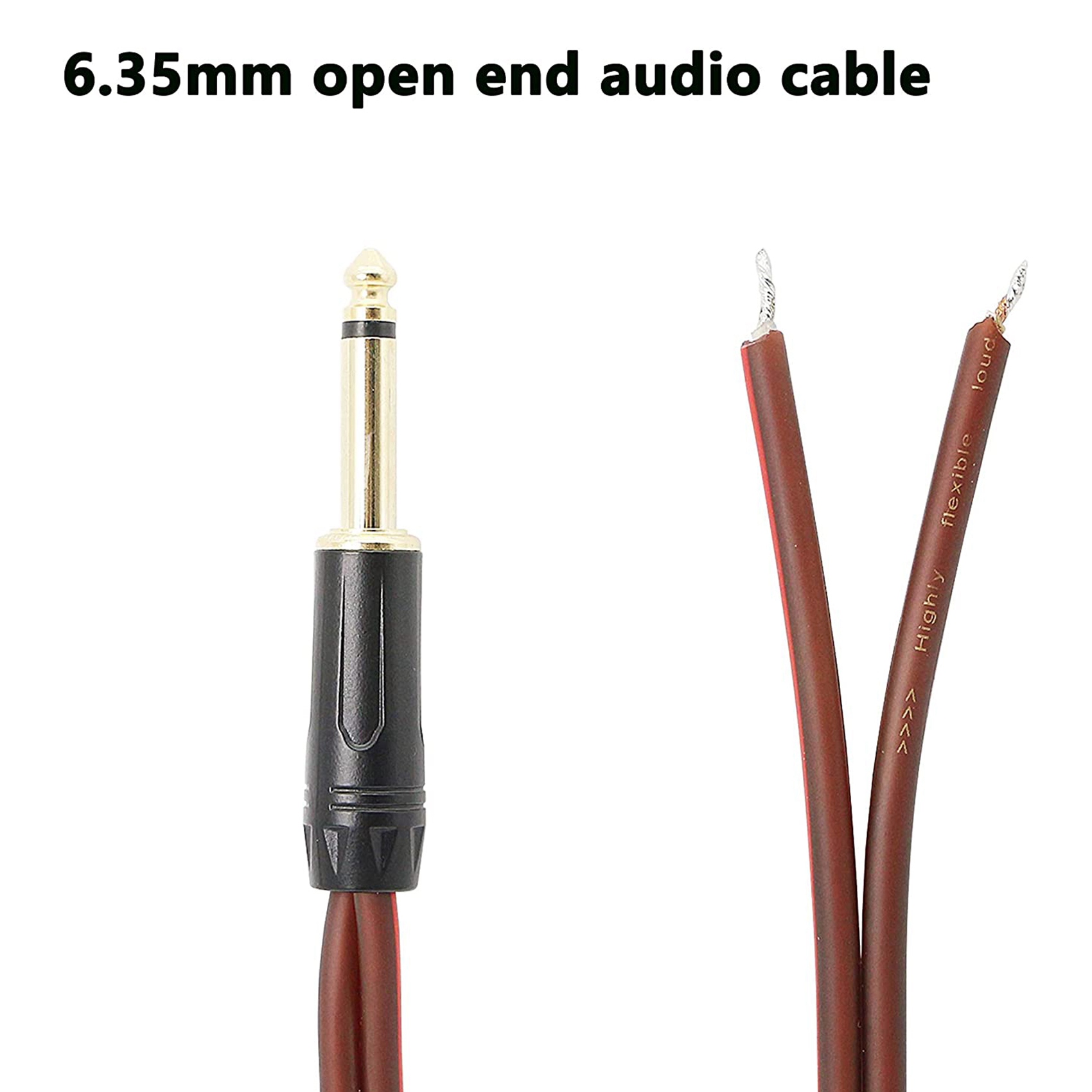 1/4 TS to Speaker Bare Wire,Audio Cable to 6.35mm Male Mono Adapter Replacement Open End -Plated OFC HiFi TS Speaker. 