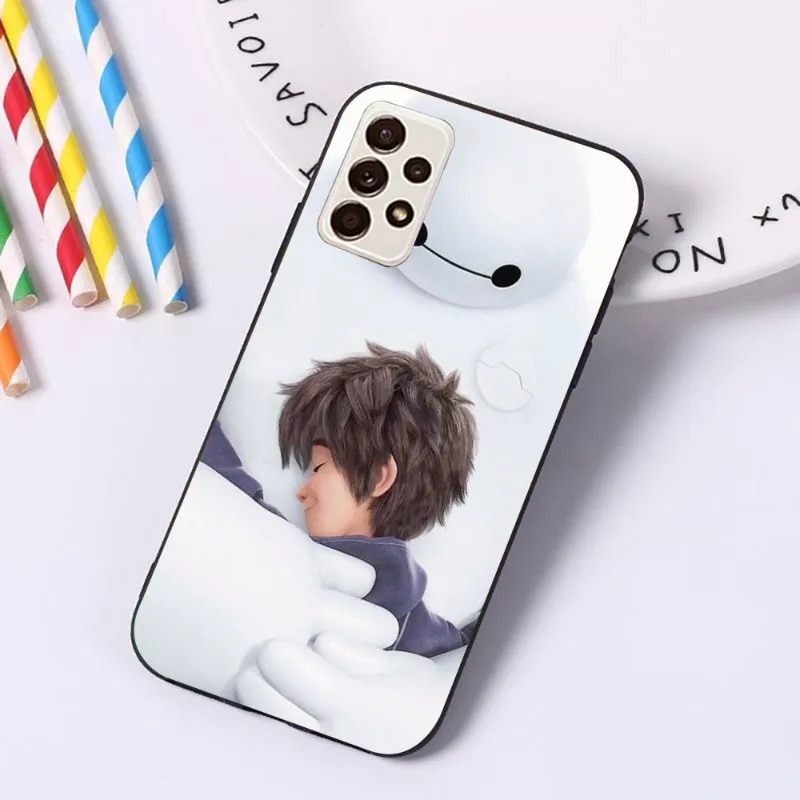 Clumsy Baymax Phone Case For Samsung A14 A34 A54 A13 A52 A53 4G 5G Soft Black Phone Cover. 
