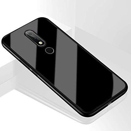 For Nokia 6.1 plus  High Quality Glass Case Phone Back Cover - Black. 