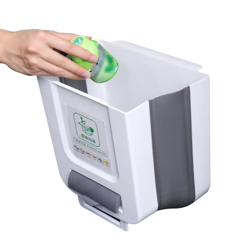 Collapsible Trash Folding Tras Can Small Hanging Kitchen Pressing Type Multipurpose Portable Kitchen Waste Bin With Garbage Bag. 