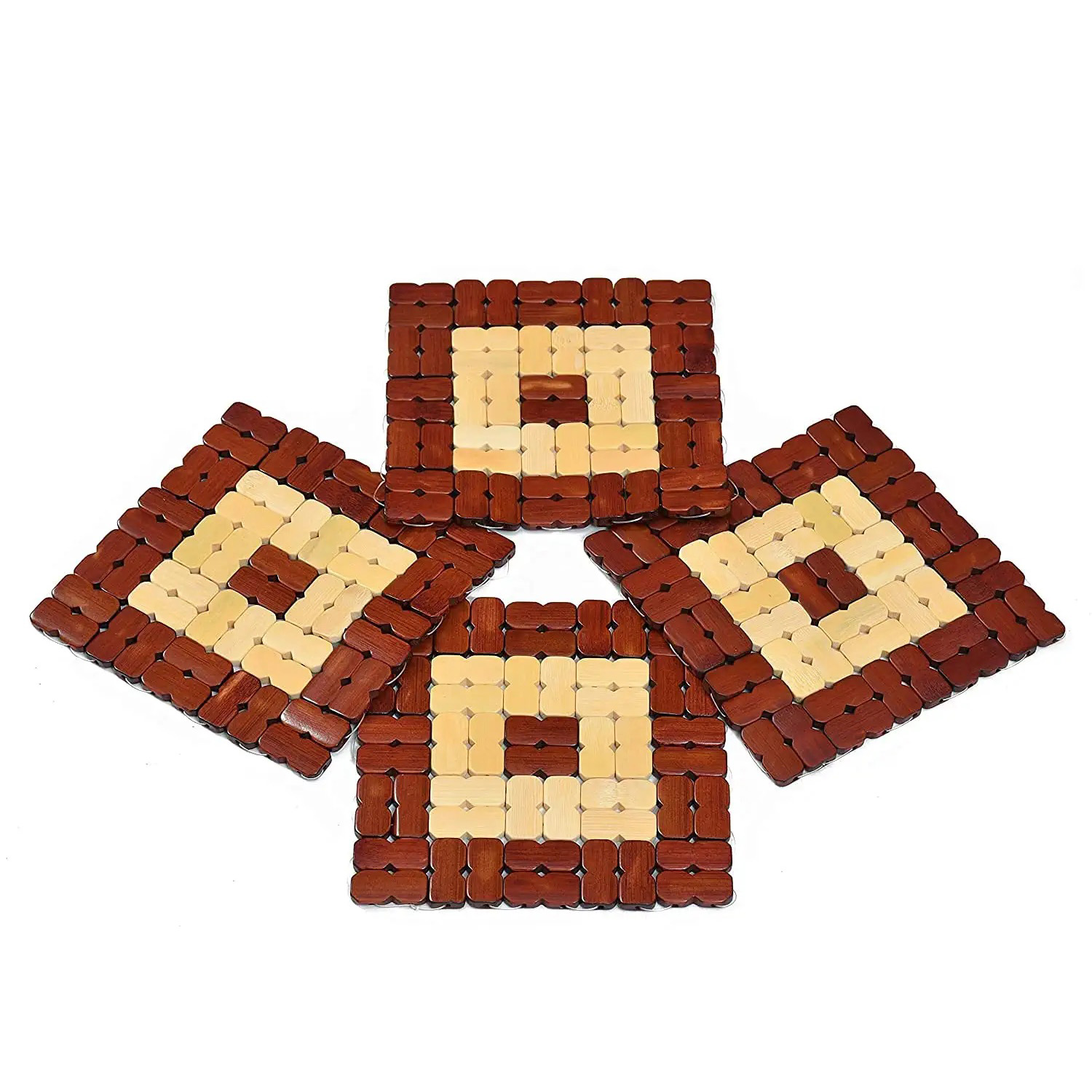 Elevate Your Dining Experience with a 4-Piece Wooden Dining Mat Set - Large Size, Square Bamboo Placemats, Insulation Backed Pads. 