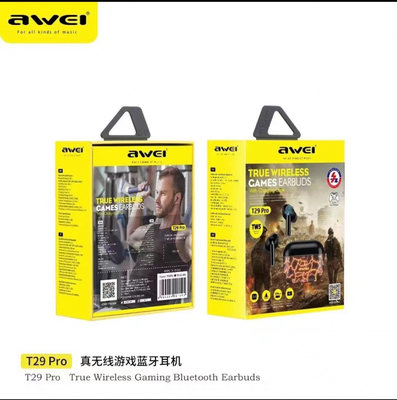 Awei T29 Pro True Wireless Games Earbuds With Dynamic Color Changing Charging Case. 