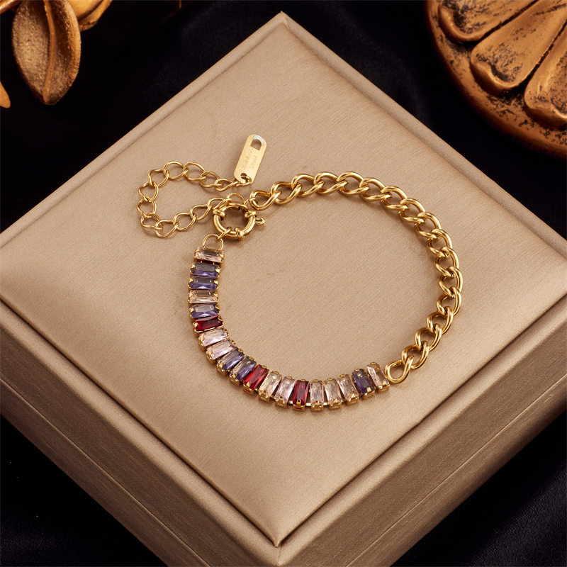 DIEYURO 316L Stainless Steel Colorful Square Crystal Bracelet For Women Luxury Designer Fashion Girls Body Jewelry Wedding Gifts