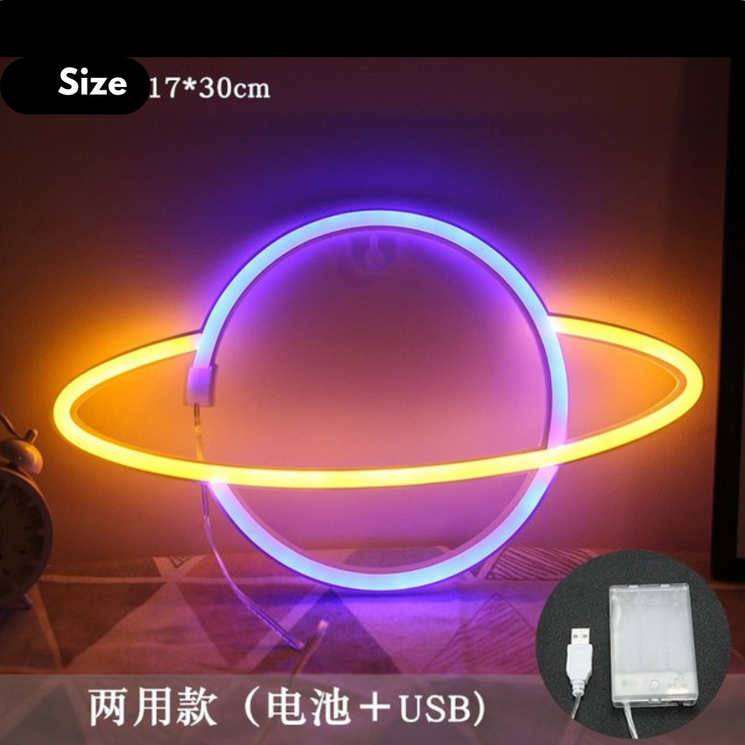 Neon LED Light Planet, Rocket and Thunder Design for Gifts, Night Light, Gaming Room, Kids Bedroom, Living Room, Wall Decor, Home Decoration Purpose  with USB Plug in or Battery system Light. 