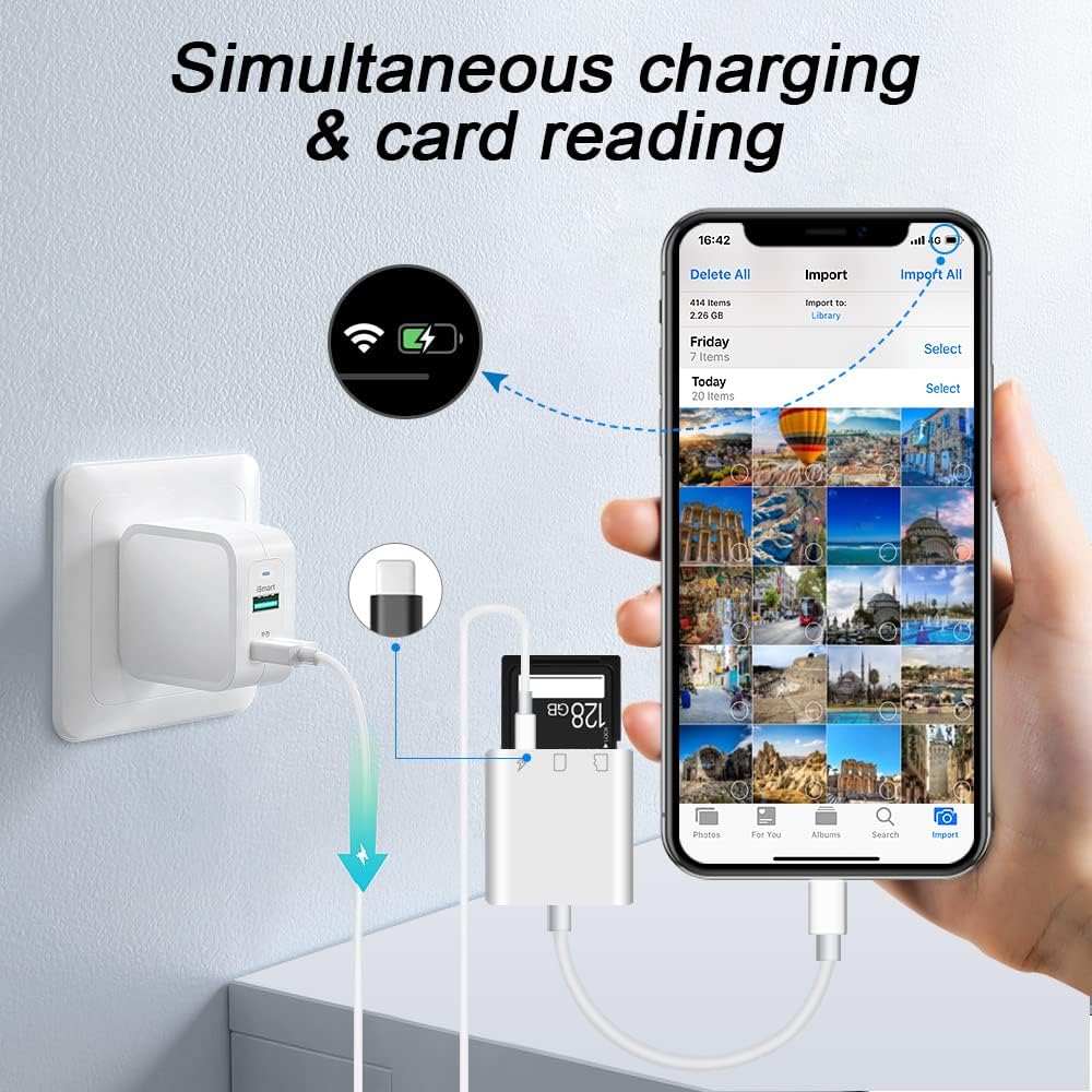 3 in1 SD Card Reader for iPhone Micro SD Card Reader Memory Card Reader Plug and Play Trail Camera SD Card Adapter. 