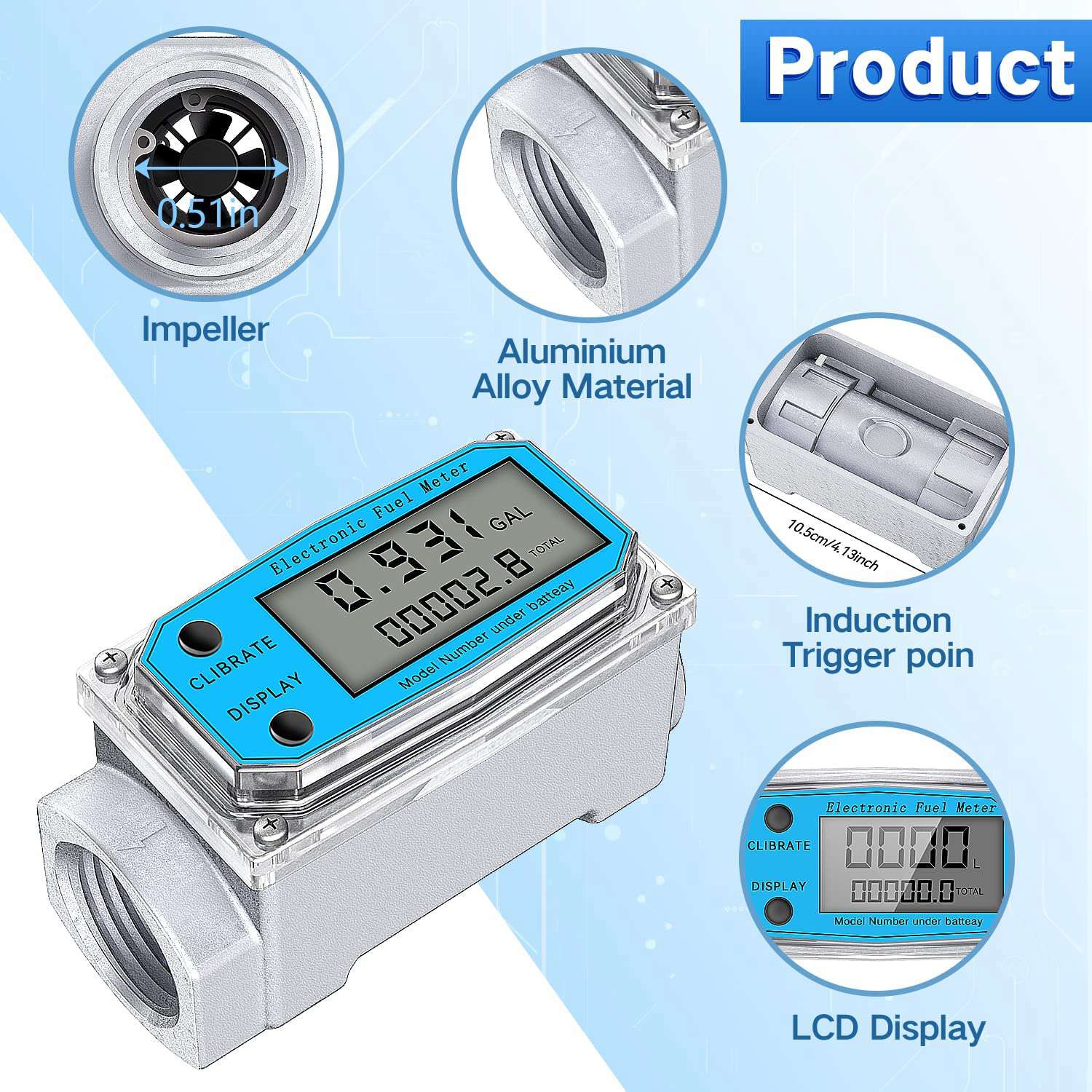 Digital Tuine Water Flow Meter Digital LCD Display Flow Meter with NPT Counter and FNPT Thread Gas Oil Fuel Flowmeter (1 Inch). 