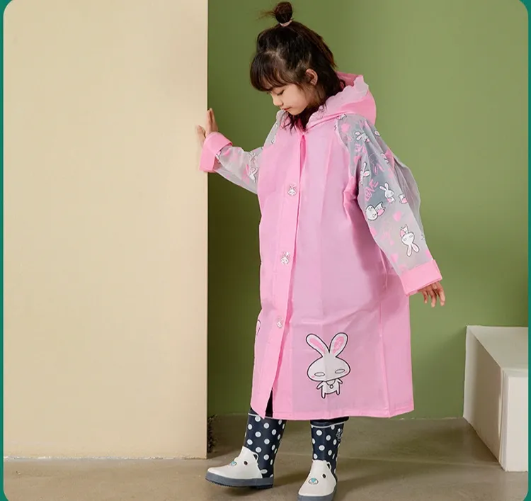 Students Raincoat With School Bag Pocket Children Raincoat Waterproof  Girls Cartoon Animal Style Kids Rain Coat (Random Design)- (5yers to 15 years). 