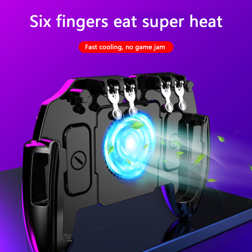 For PUBG Mobile Joystick Controller L1R1 Trigger Gamepad for iOS Android Six 6 Finger Elements Mobile Gamepad Cooling Fan. 