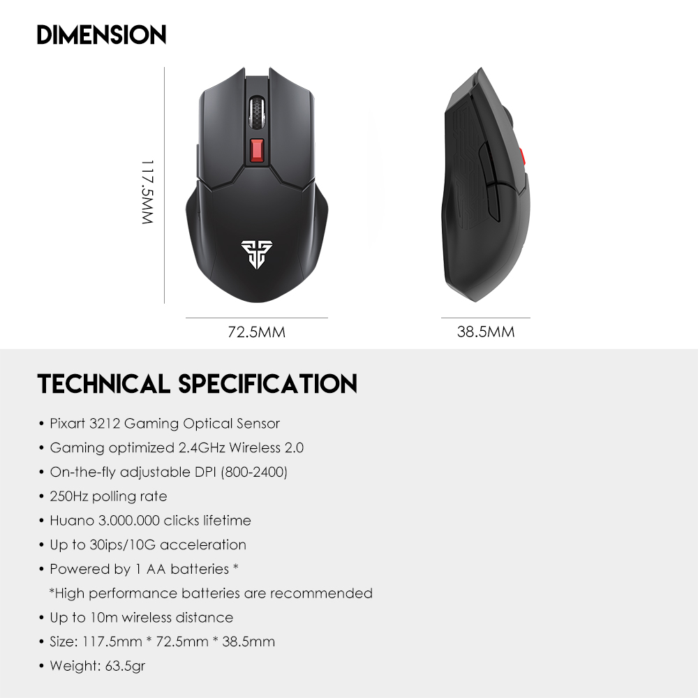 FANTECH WG11 2.4Ghz Pro Gaming Wireless Mouse 2400 DPI 6 Buttons Ergonomic Portable Mice For Laptop PC Computer Office Business. 