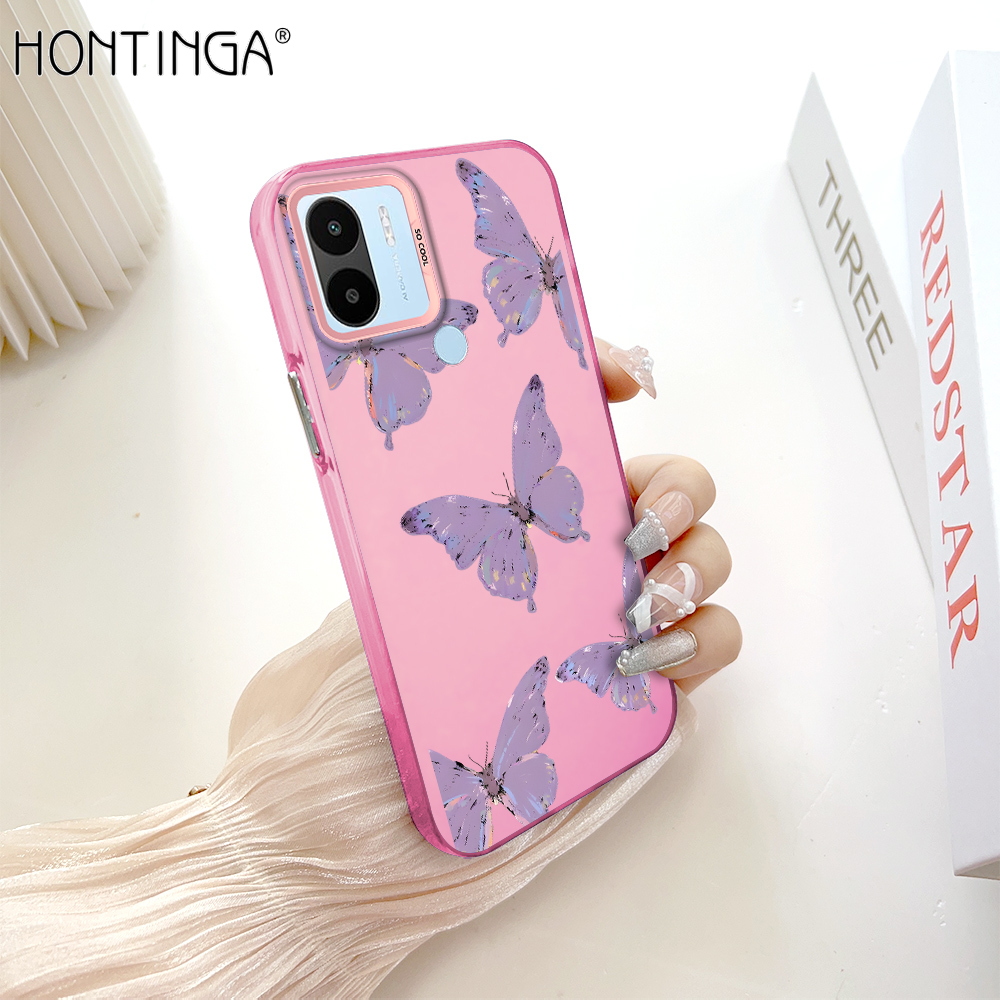 Hontinga for Redmi A2+ A2 Plus A1+ A1 Plus Back Cover Colorful Sliver Double Sided Soft Edge Hard Back Purple Butterfly Phone Case for Girl. 