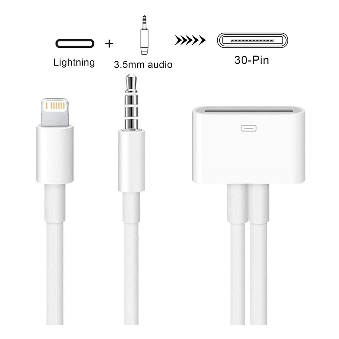 【2023】 Lightning to 30 Pin Adapter 3.5mm AUX Audio Port Support Charging Data Transmission for iPhone 6 6 Plus 5s 5c 5 4s 4 iPad iPod. 