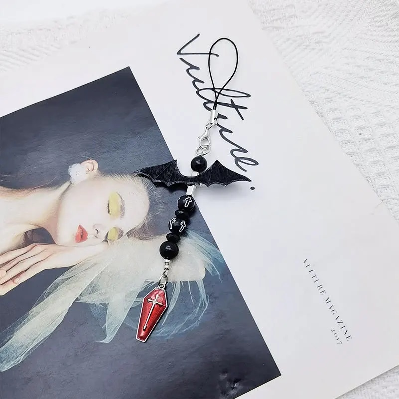 Y2K Mobile Phone Charm Chain Strap Demon Bat Wings Coffin Cross Gothic Punk Goth Lanyard Keychain Pendant for Girl Woman. 