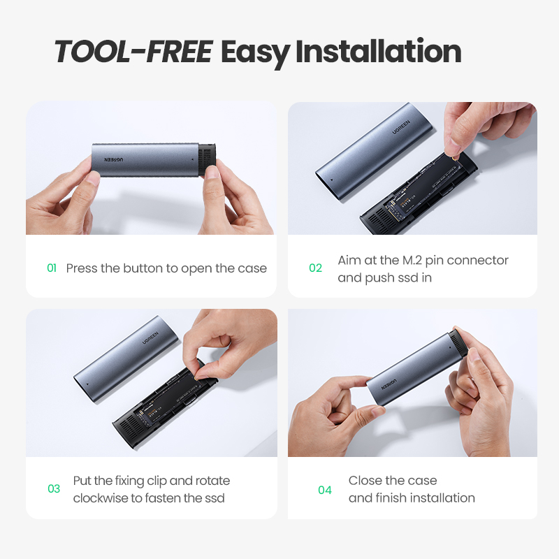 UGREEN SSD Case 10Gbps NVMe NGFF M2 SSD Case For PCIe SATA To USB SSD Case for External Hard Drive M-Key & B-Key M2 SSD Case. 