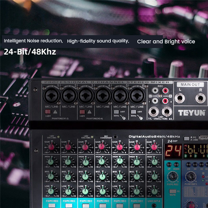 LKPCIGCXM TEYUN A8 Portable Mixer Sound Card 8-Channel Mixing Console Computer Recording DJ Audio Equipment EU Plug. 