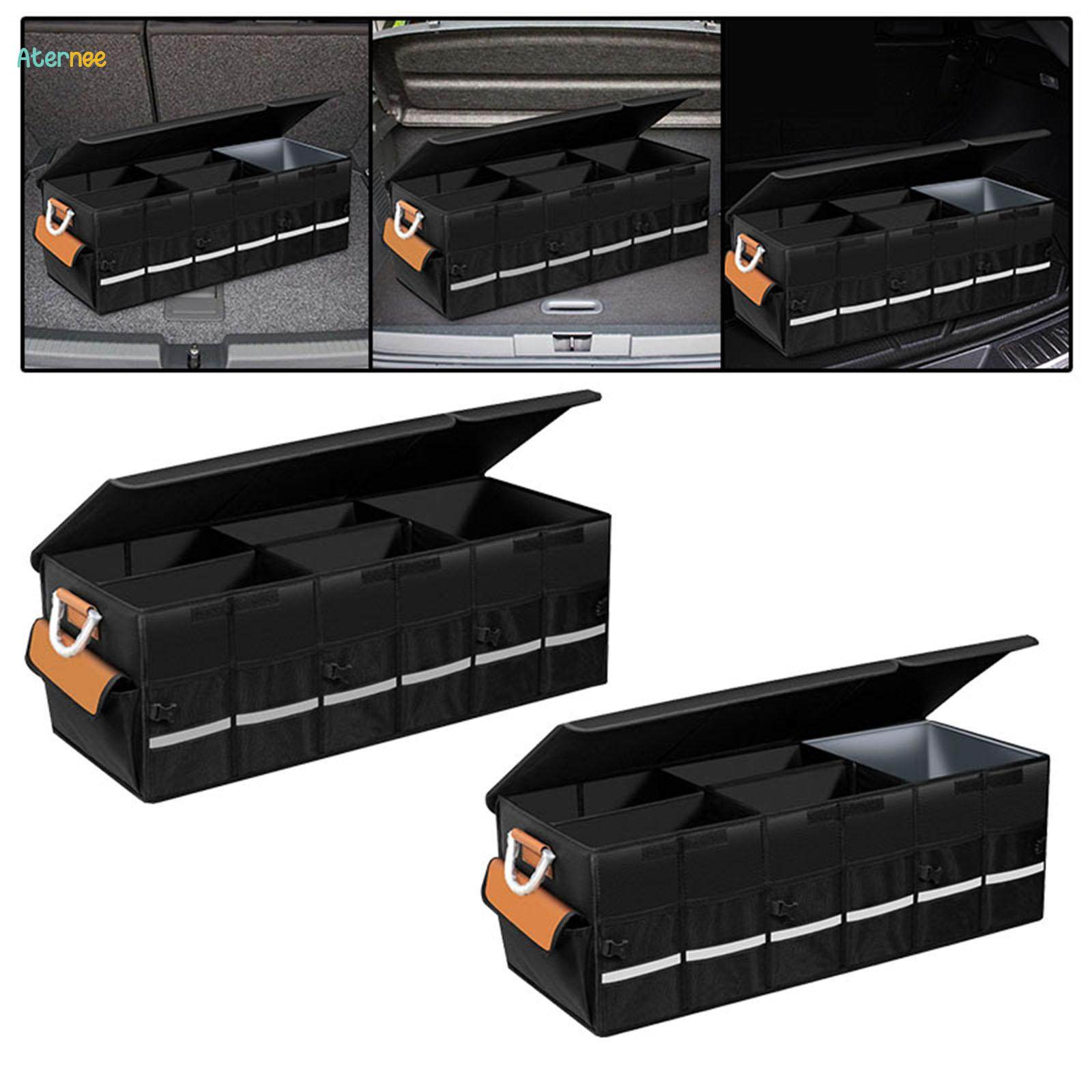 100L Car Trunk Organizer Foldable Cargo Storage Box Bag Mesh Pockets Case with Handles and Lid for. 