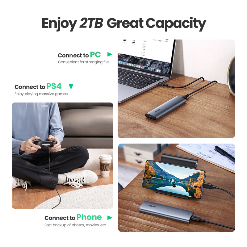 UGREEN SSD Case 10Gbps NVMe NGFF M2 SSD Case For PCIe SATA To USB SSD Case for External Hard Drive M-Key & B-Key M2 SSD Case. 