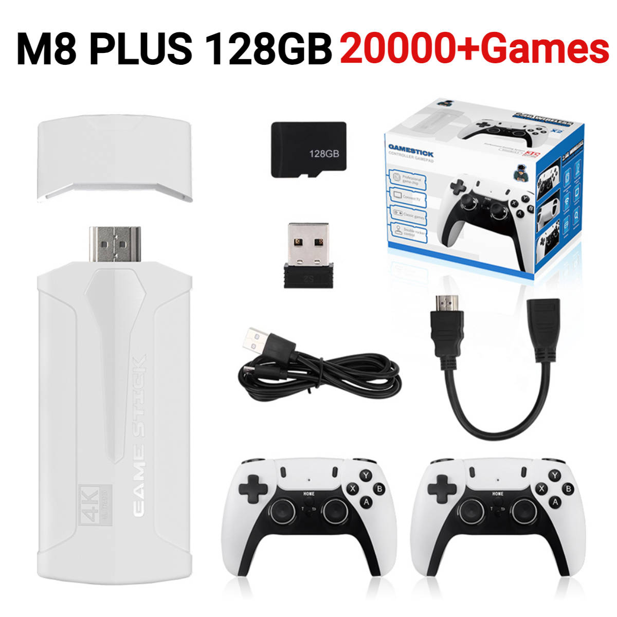 M8/M8 PLUS Video Game Console 4K HD 2.4G Wireless Controller TV Game Stick 20000+Games Retro Handheld Game Player For PS1/FC/GBA. 
