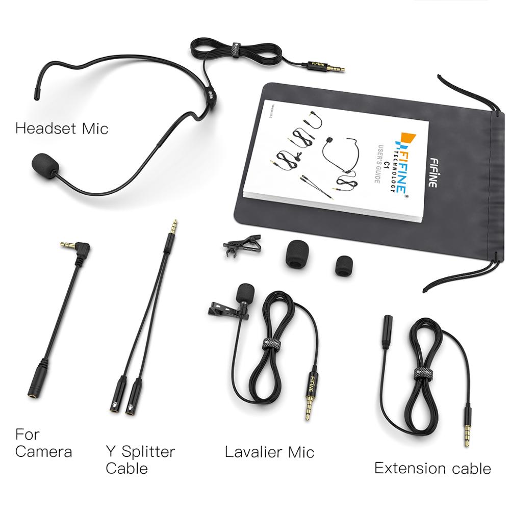 FIFINE Lavalier Lapel Microphone for Cell Phone DSLR Camera,External Headset Mic for Vlogging Video/Interview/ Podcast. 
