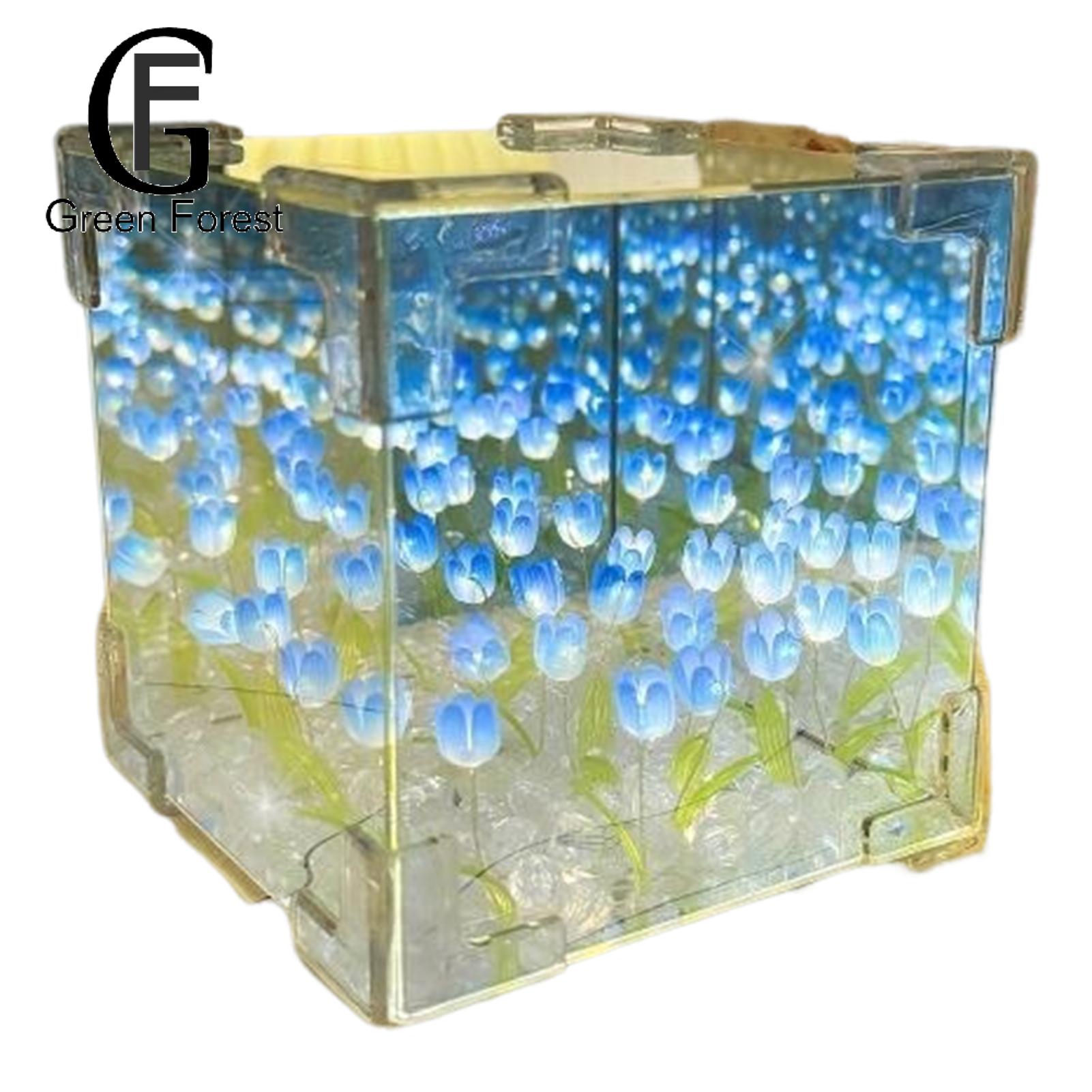 Tulip Infinity Mirror Lamp Handmade Diy Tulip Night Light Mirror Lamp Battery Powered Flower Table Ornament Easy Installation Buyer's Choice Led Lamp