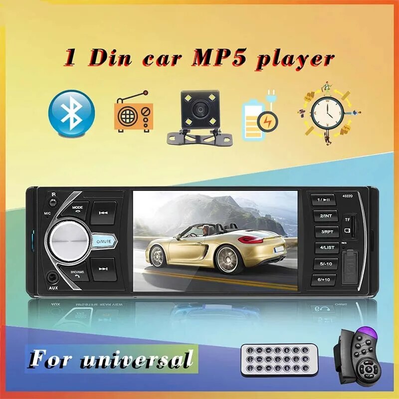 Car Radio MP5/MP4 Player 1 DIN BT FM AUX RCA USB TF Support To Disc Control Camera 1DIN Music and Video Player