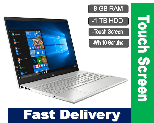 HP 15-dw2025cl 8gb, 1tb hdd, Win10, Touch Screen, Core i5, 10th Gen, Ultra Slim, Silver Black Notebook Laptop