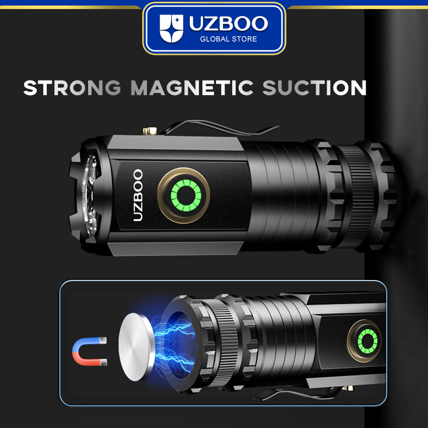 UZBOO 1300LM Mini Flashlight High Bright Flashlight LED Torch Light Outdoor Pocket Size Flashlight Rechargeable Waterproof Torch Light for Hiking Hunting Camping Compact And Portable Strong Magnetism Side Pen Clip Design Five Modes  Non-scalded. 