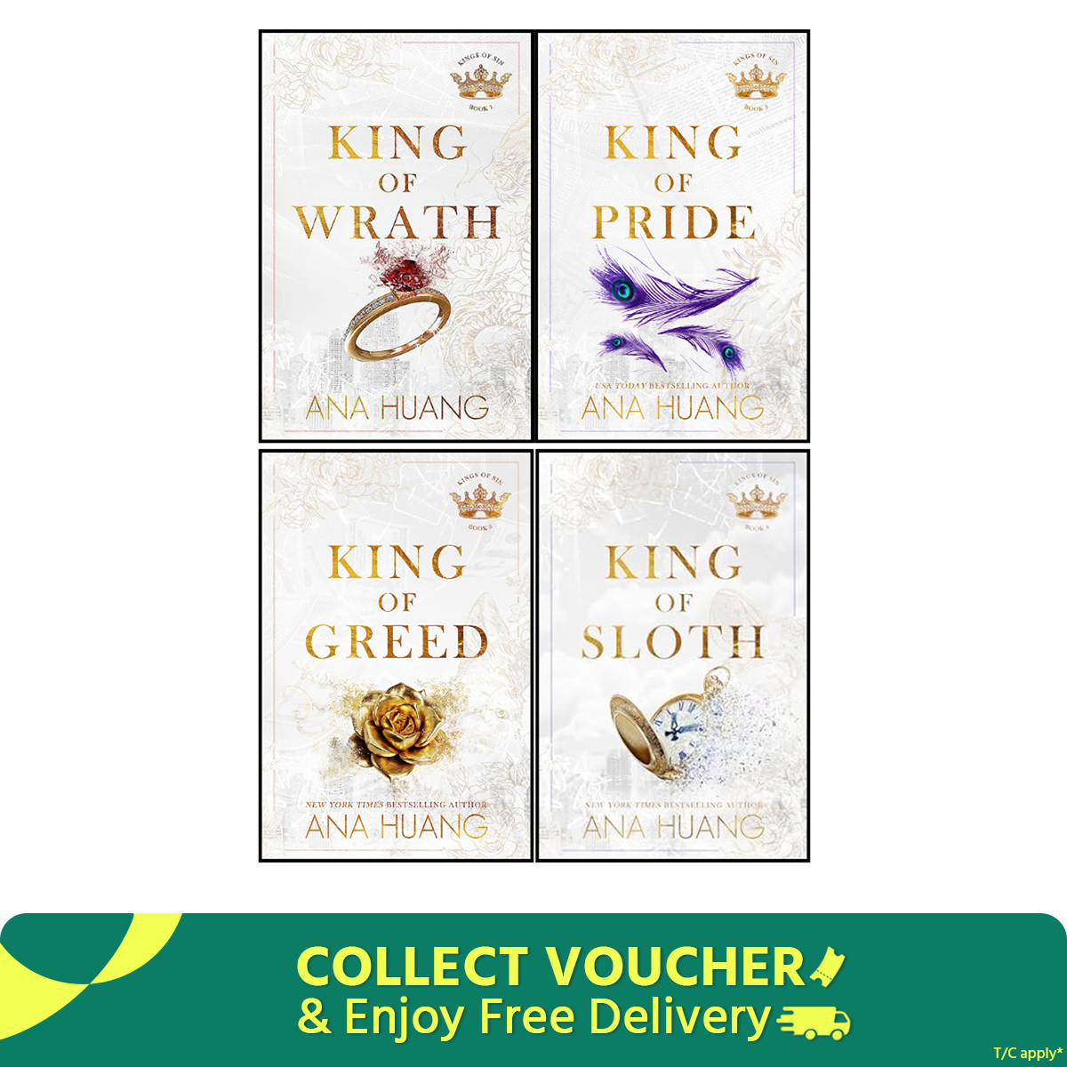 Ana Huang Kings of Sin Series 4 Books Collection Set (King of Wrath, King of Pride, King of Greed, King of Sloth) by Ana Huang