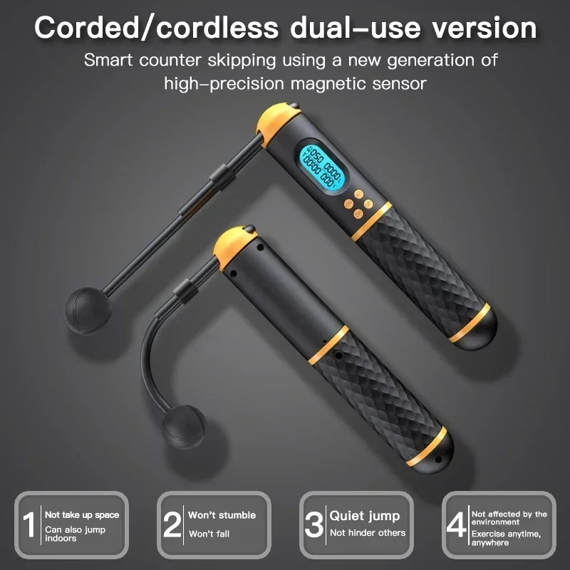 2 In 1 Multifun Skipping Rope With Digital Counter Speed Professional Ball Bearings And Non-slip Handles Jumps And Calorie Count. 