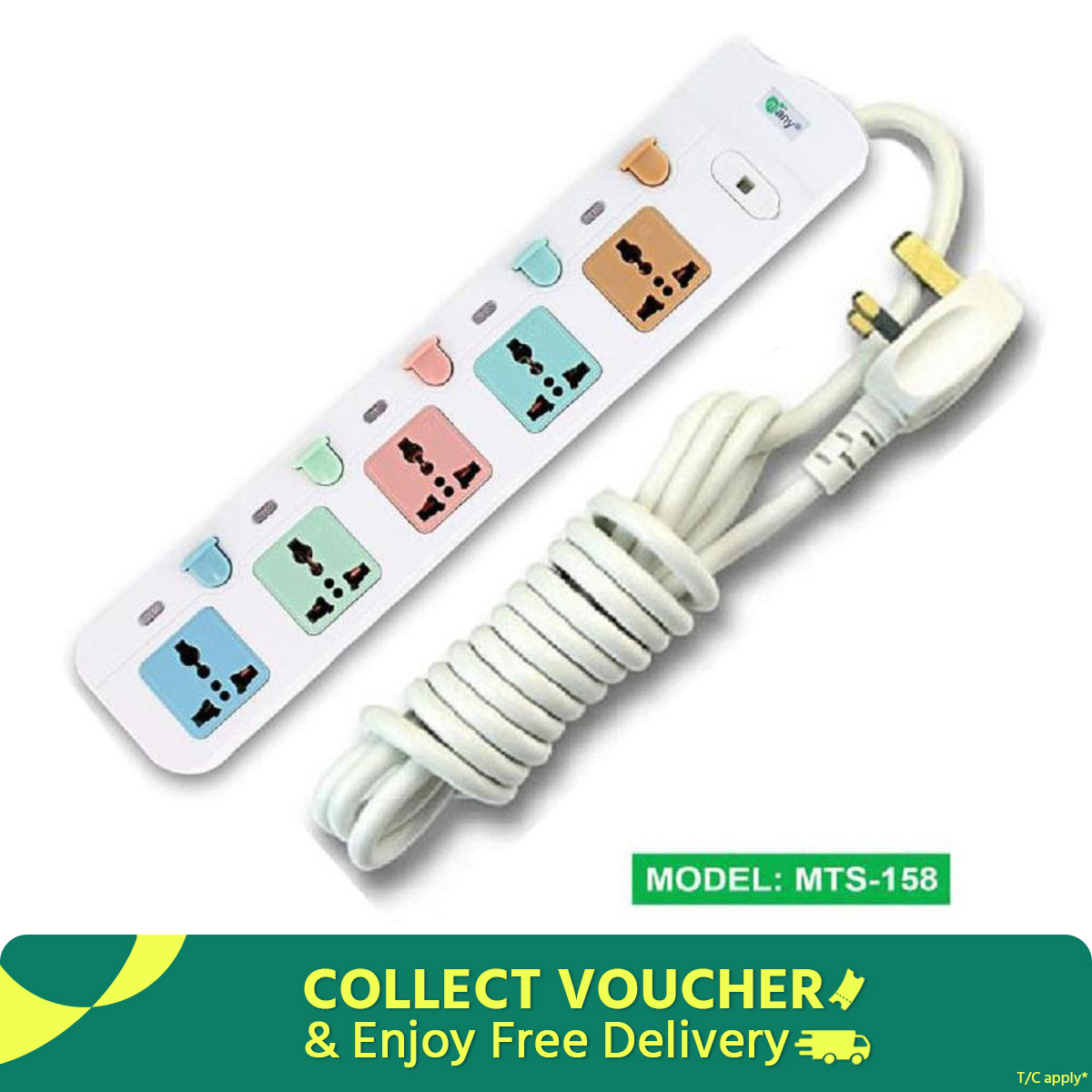 Multiplug Many Business Class 3 Port Socket-158-3 Pin Plug/5 Miter Wire