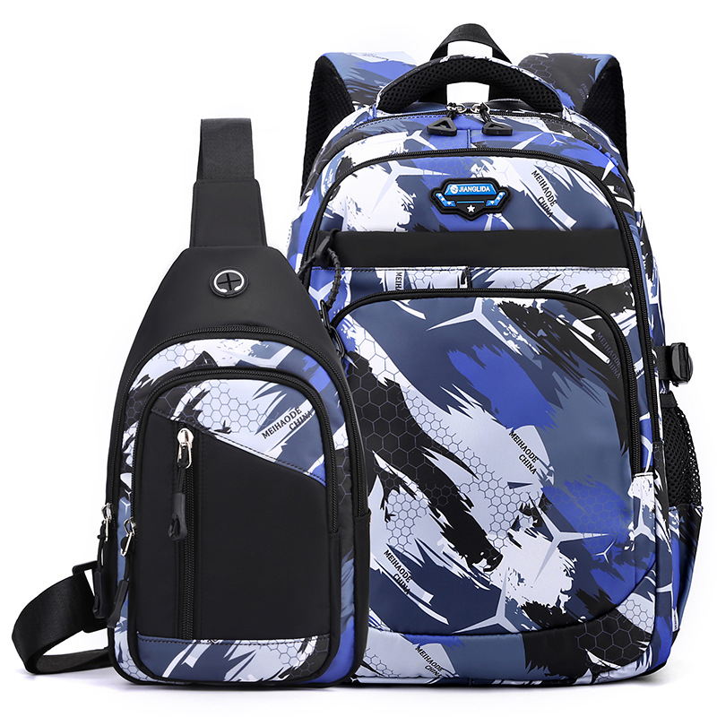 Men's printed fashion backpack single piece bag lightweight two-piece backpack middle school student boy large capacity school bag