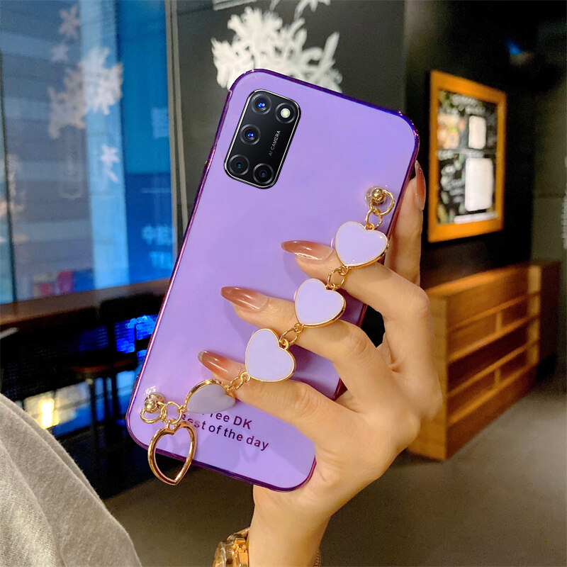 Phone case OPPO A92 Soft Case Transparent Plating Electroplating Shiny Cases + Love Bracelet For OPPO A92 Cover. 