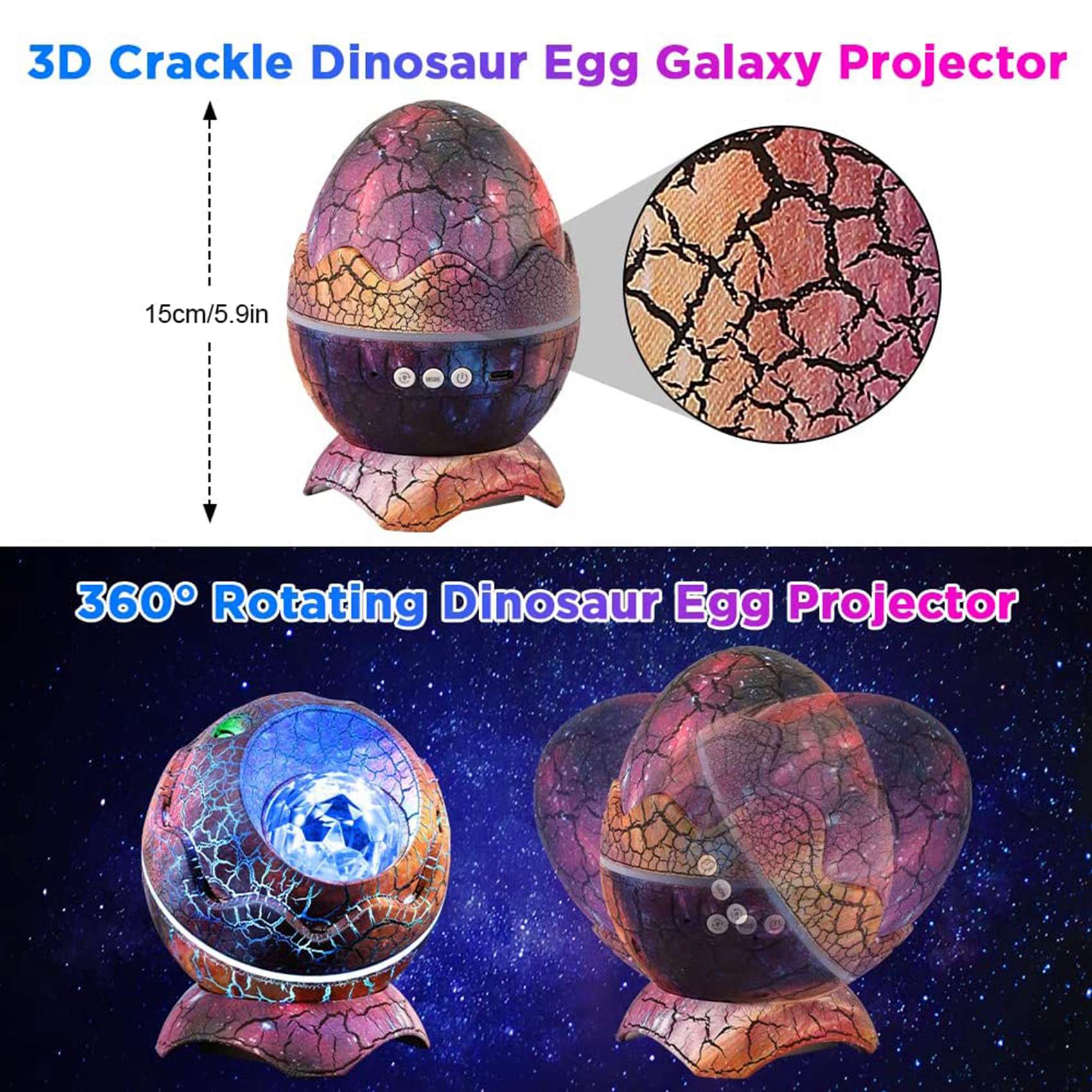LED Star Projector Dinosaur Egg Galaxy Projector with Bluetooth Speaker with White Noise,for Gift Decor Party Theatre. 