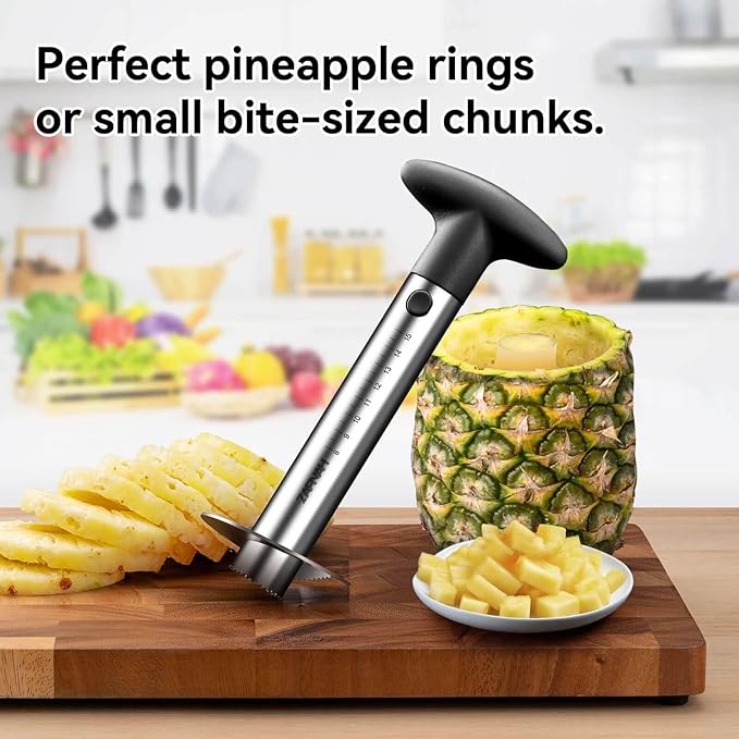 ZAFNAH Pineapple Corer and Slicer, Pineapple Slicer and Corer, Stainless Steel Pineapple Peeler, Easy Pineapple Core Remover, Decorator, Eye Removal Tool, Pelador de Piña (Black with. 