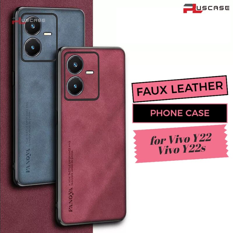 New Phone case Vivo Y22 Y22s Cover casing Faux Leather PU Non-Slip Grip Shockproof Lens Protector Phone Back Cover