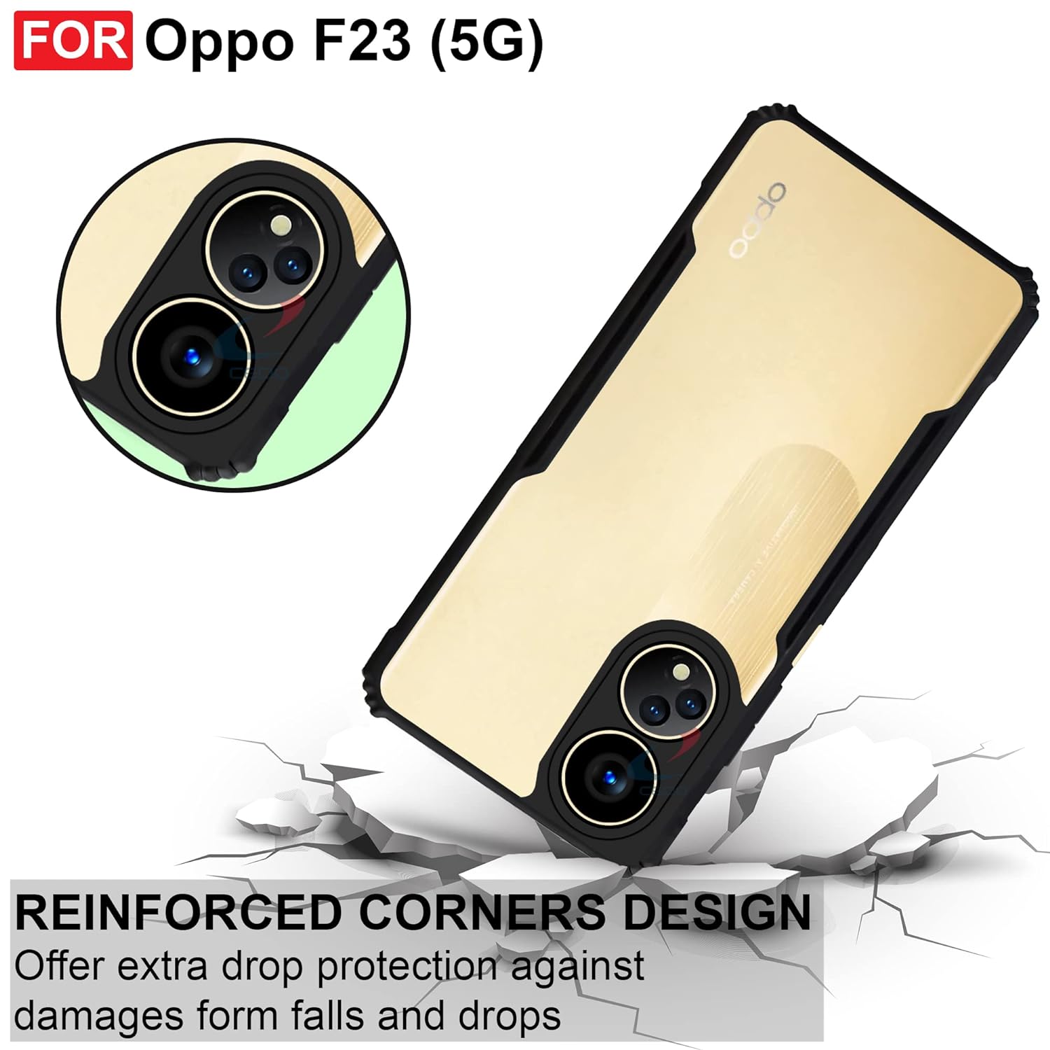 Oppo F23 5G / Oppo A1 5G / OPPO A98 5G Edge-Reinforced Shockproof Cushion Back Clear Hybrid Transparent Hard Cover Casing-E_Store. 